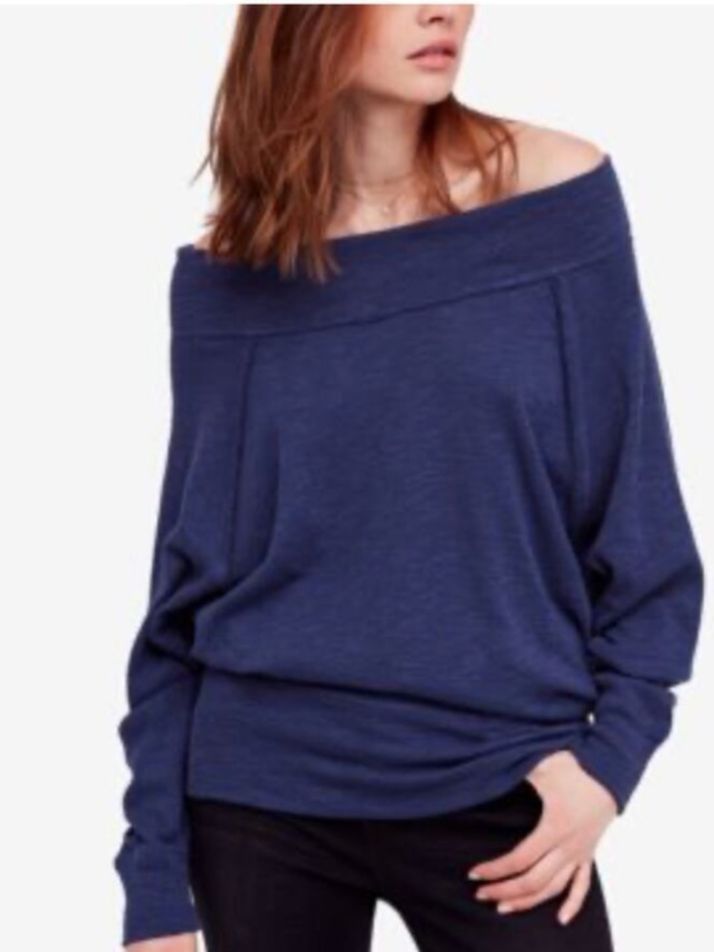 We The Free Navy Blue Off Shoulder Dolman Sleeve Sweater Top S